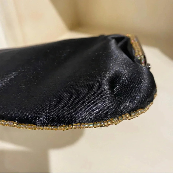 Lancôme Womens Beaded Vintage Unused Bag Black Gold Excellent Condition - Picture 11 of 14